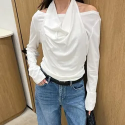 Spring New Design Neck Hanging Commuting Style Versatile Long Sleeve T-shirt for Women