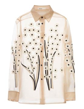 Camicia In Seta Con Ricamo Tridimensionale
