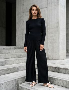 Maglione classico a costine - nero