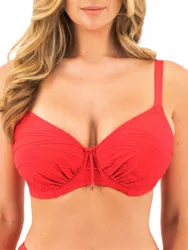 Womens Beach Waves Gathered Full Cup Bikini Top - Red Polyamide - Size 36d