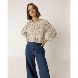 Indi & Cold - Camisa de mujer manga larga cuello redondo