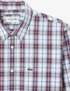 Camisa de hombre de corte regular de popelín con cuadros escoceses de manga larga - Lacoste - FashionsVida