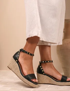 Wheres Womens 'Sawyer' Wide Fit Wedge Sandals With Gladiator Ankle Strap - Black - Size 6 Wide Fit (Uk Shoe) - Where's That From - FashionsVida