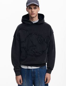 Sudadera patch Mickey Mouse™, Hombre, Algodon, Negro, S