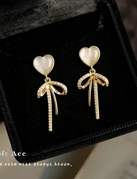 Summer Sweet Bow Tie Drop Earrings Women French Glass Cat Eye Heart Zircon Earrings Minimalist Luxury Daily Wear Jewelry - Aliexpress - FashionsVida