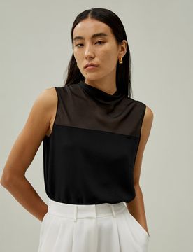 Top Soie Col Bénitier Mi-Haut 100% Soie Coupe Régulière Léger Et Résistant Aux Rides S