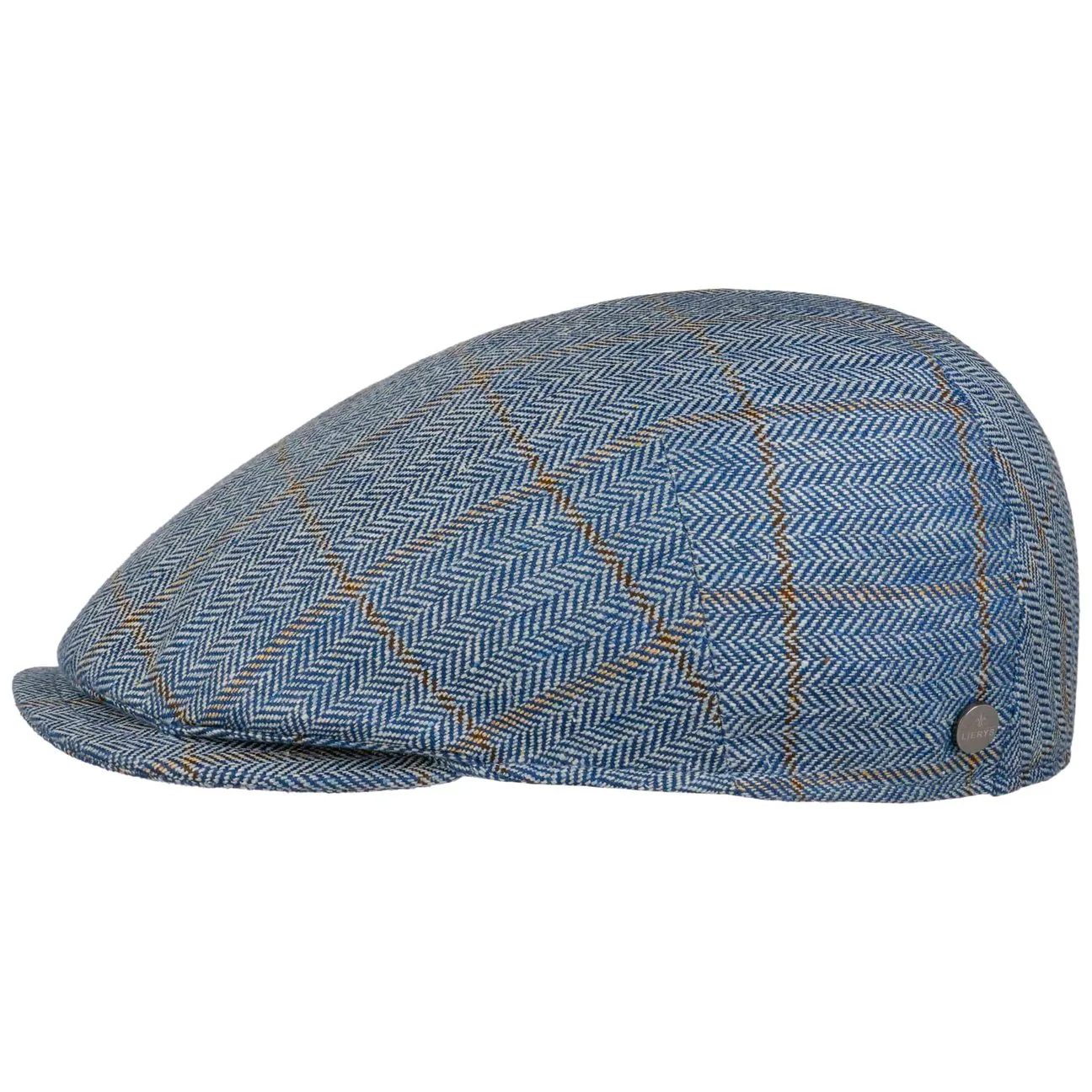 Capri Herringbone Silk Flat Cap by - blue - Herren - Size: L (58-59 cm) - Lierys - FashionsVida
