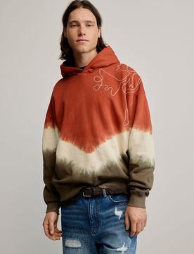 Sweat à capuche tie dye, , Coton, Rouge, S