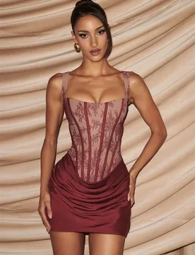 Red Lace Prom Dress Sexy Corset Stripe Sleeveless Lace Up Back Short Mini Party Gown Formal Wedding Guest Birthday Evening Robe - Aliexpress - FashionsVida