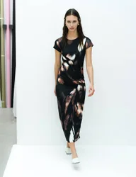 Jersey Abstract Crew Neck Midaxi Column Dress Brown Mix female