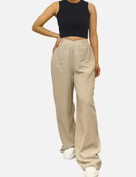 Womens Stone Waist Band Detail Wide Leg Trouser - Size 6 Uk - Gini London - FashionsVida