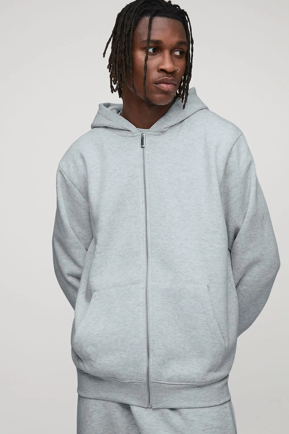 Mens Tall Basic Regular Zip Through Hoodie - Grey Cotton - Size Small - boohooMAN - FashionsVida
