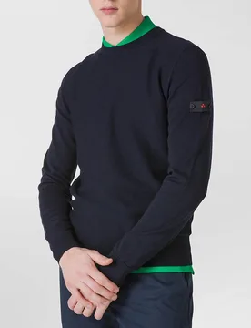 Maglia blu girocollo in puro cotone punto pepe - Peuterey - FashionsVida