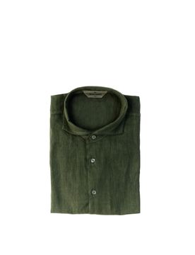 Camicia in lino VERDE SCURO 48