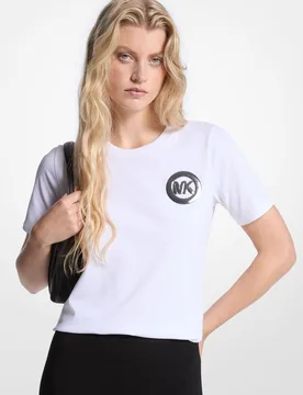 Camiseta de mujer de punto liso de algodón con adorno de logotipo - MICHAEL Michael Kors - FashionsVida