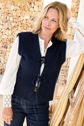 Tie Front Knitted Waistcoat - Navy - Size: 18
