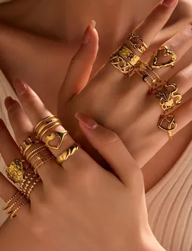 Piezas de anillos ajustables de acero inoxidable con patrones surtidos (patrones mixtos) - Shein - FashionsVida
