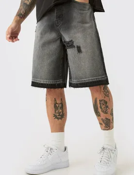 Herren Zerrissene Denim-Jorts Washed Black Größe 28 - boohooMAN - FashionsVida
