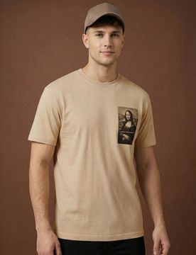 T-shirt in cotone con stampa - beige