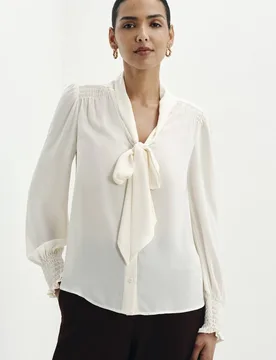 Women's Mavis Pussybow Blouse in Warm White Size: 14 - Warm White - Size: 14 - Finery London - FashionsVida