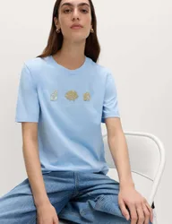 Pure Cotton Embellished T-Shirt Blue Mix female