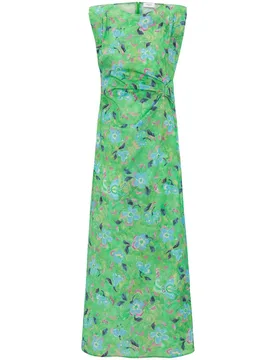 Vestido largo drapeado con estampado floral de algodón - Mirto - FashionsVida