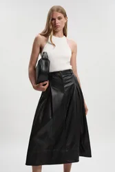 Women's Faux Leather Tailored Full Midi Skirt in Black Size: 6 - Black - Size: 6