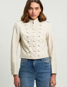 Womens Leather Drummer Boy Detail Jacket - Cream - Size 14 Uk - Karen millen - FashionsVida