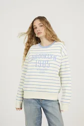 Stripe Embroidered Crew Neck Womens Sweatshirt - - Size: L