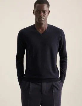 V-Neck Pullover , Uni Blau L - Seidensticker - FashionsVida