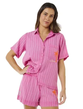 Chemise à Manches Courtes Hotel Malibu Embroid Super Pink XS