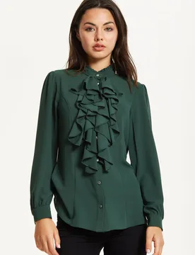Women's Green Ruffle Front Blouse Size: 16 - Green - Size: 16 - Liquorish - FashionsVida
