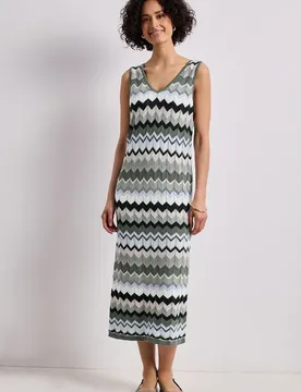 Midi-Kleid mit Zick-Zack-Muster female Grün
