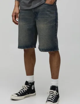 Men's Relaxed Tinted Denim Shorts Light Brown Size 46 Light Brown 46 - boohooMAN - FashionsVida