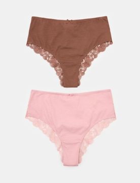 Mutandine Brazilian in Cotone a Vita Alta, Confezione da 2 - multicolor
