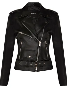 Womens Cowhide Biker Jacket-Mansfield - Black Lamb Leather - Size 20 Uk - Infinity Leather - FashionsVida