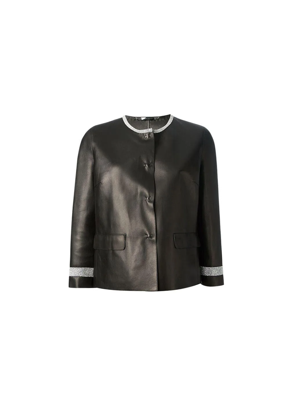 Black leather cropped jacket - Dolce & Gabbana - FashionsVida