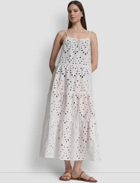 Vestido maxi troquelado y volantes - DKNY - FashionsVida