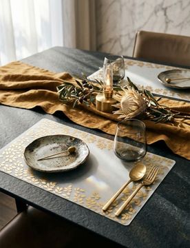 Tovagliette con motivo vegetale, set da 2 - oro