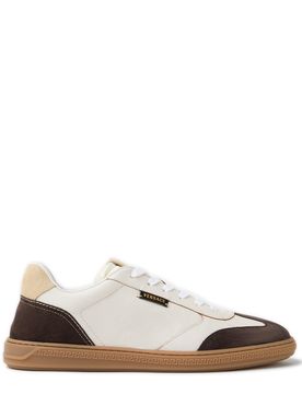 Greek Motif Low-Top Leather Lace-Up Sneakers with Logo Patches