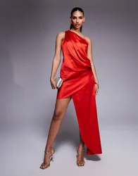 Womens One Shoulder Wrap Front Mini Dress In Red - Size 4 Uk