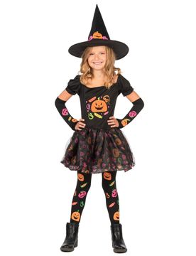 Kleine Kürbis-Hexe Kinderkostüm schwarz-bunt
