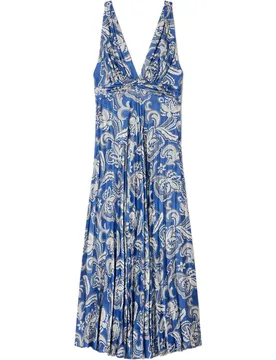 Vestido largo entallado con escote pico y estampado floral - sandro - FashionsVida