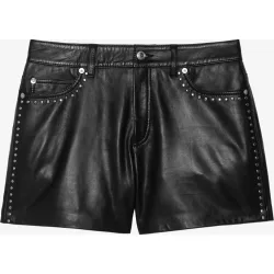 Zadig & Voltaire - Short de mujer de cuero liso con cierre de cordones
