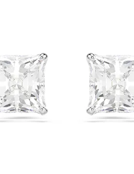Orecchini a lobo Stilla Attract, Taglio squadrato, Bianchi, Placcato rodio OS - Swarovski - FashionsVida