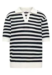 TOS_Mesh Stripe Polo female
