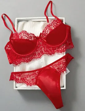 Set de lencería panel con encaje de pestaña con aro - Shein - FashionsVida