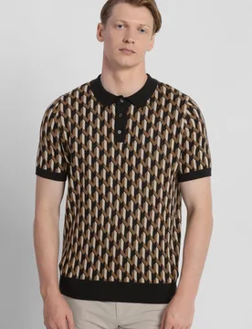 Mens Geometric Jacquard Short Sleeve Polo Shirt - Steel & Jelly - FashionsVida