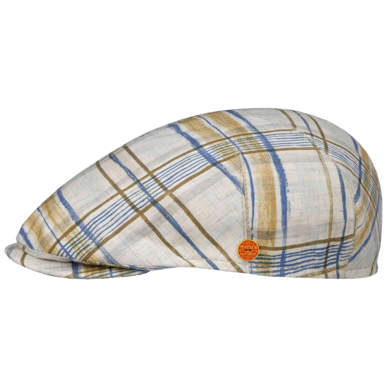 Sidney Amsterdam Check Flat Cap by - beige-blue - Size: S (54-55 cm) - Mayser - FashionsVida