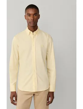 Camisa de hombre fit regular de algodón lisa con logo birdie - Façonnable - FashionsVida